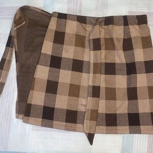 Plaid Mini Skirt - Brown and Tan